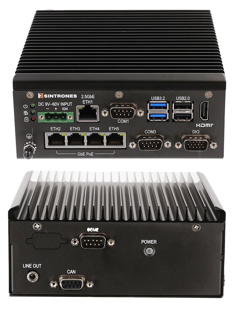 Sintrones VBOX-3132P-A4 (Intel Atom x7433RE, Fanless Rugged Edge Computer, <b>RJ45, 4x PoE</B>)